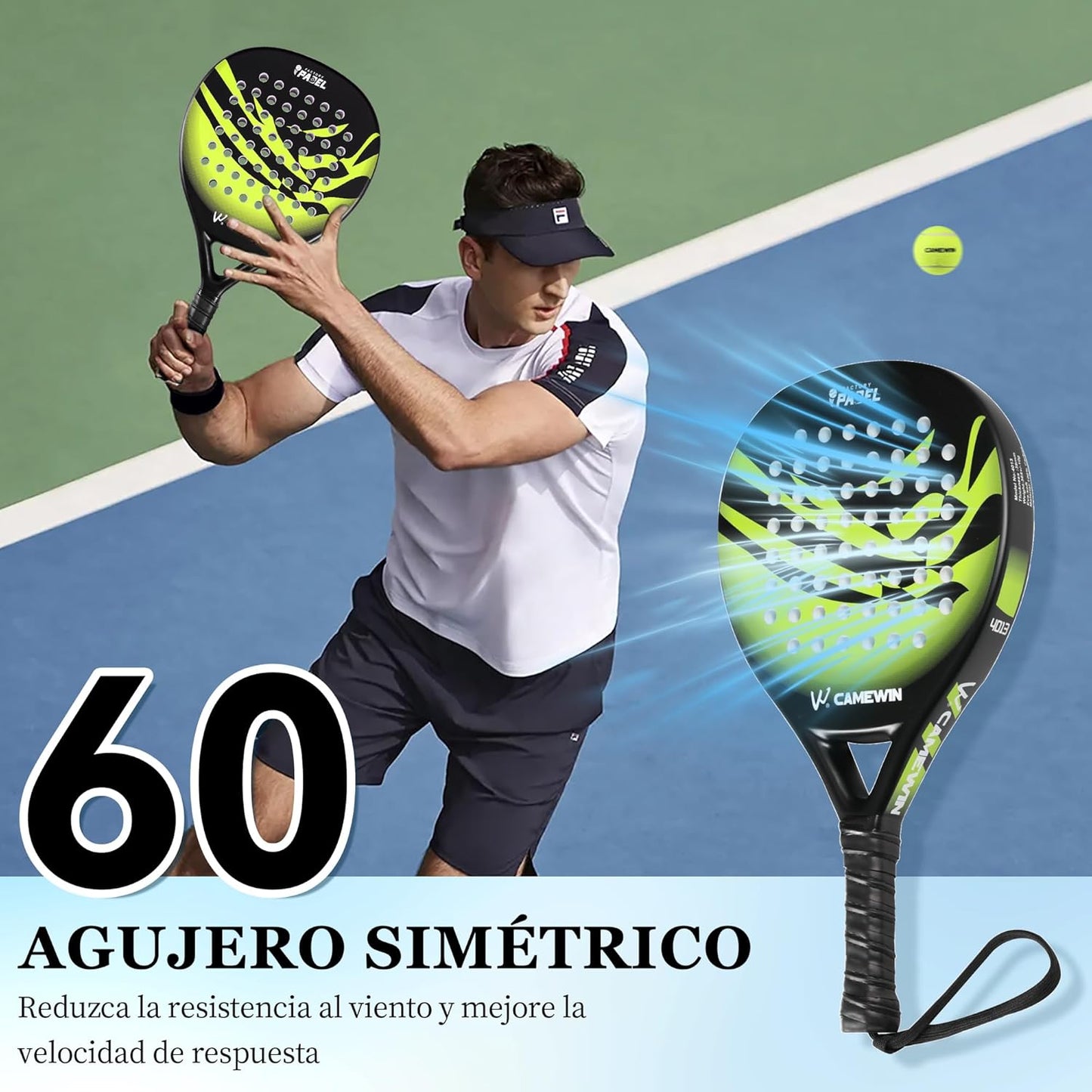 Raqueta de Pádel Verde de Fibra de Carbono