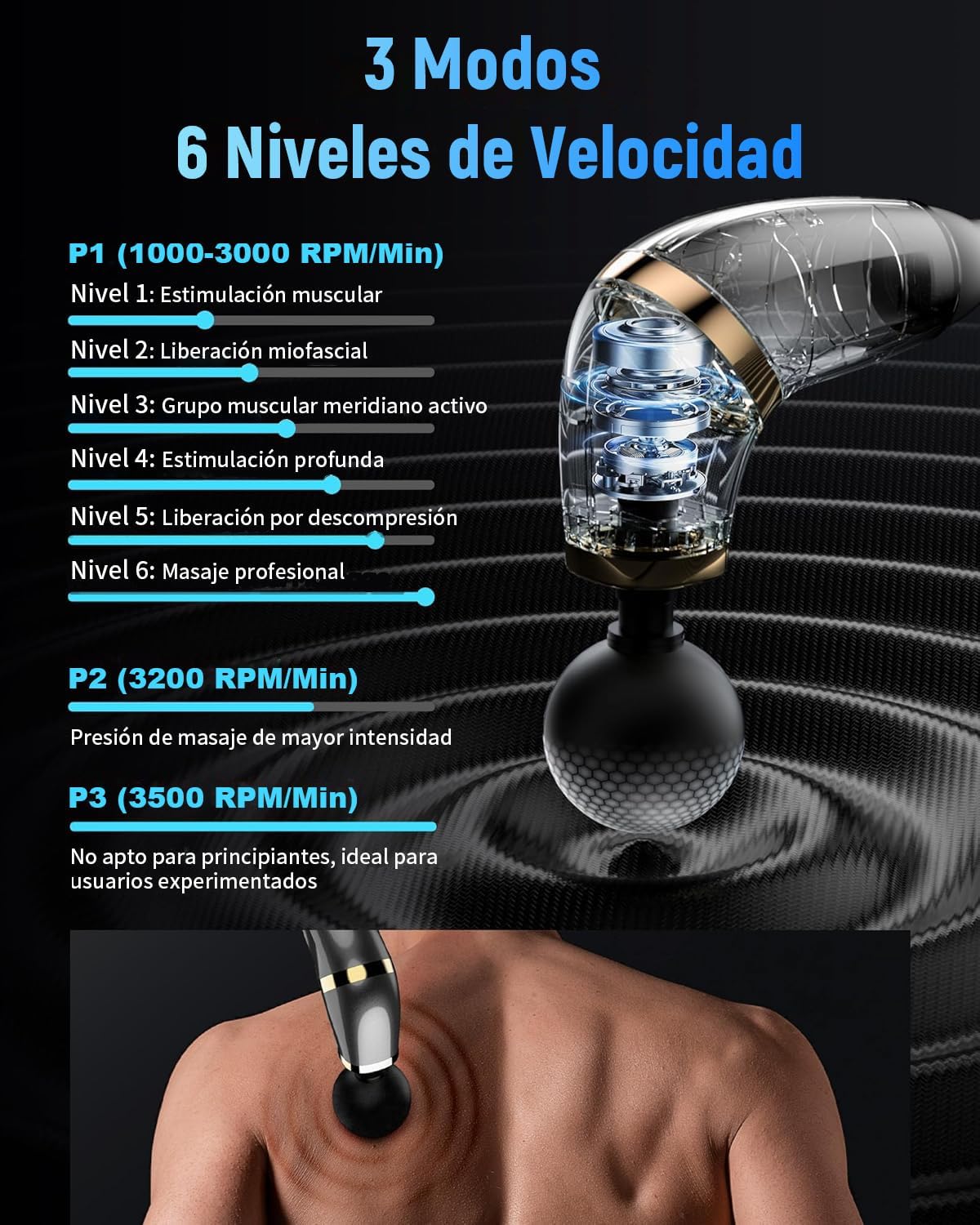 Pistola de masaje muscular con extensión