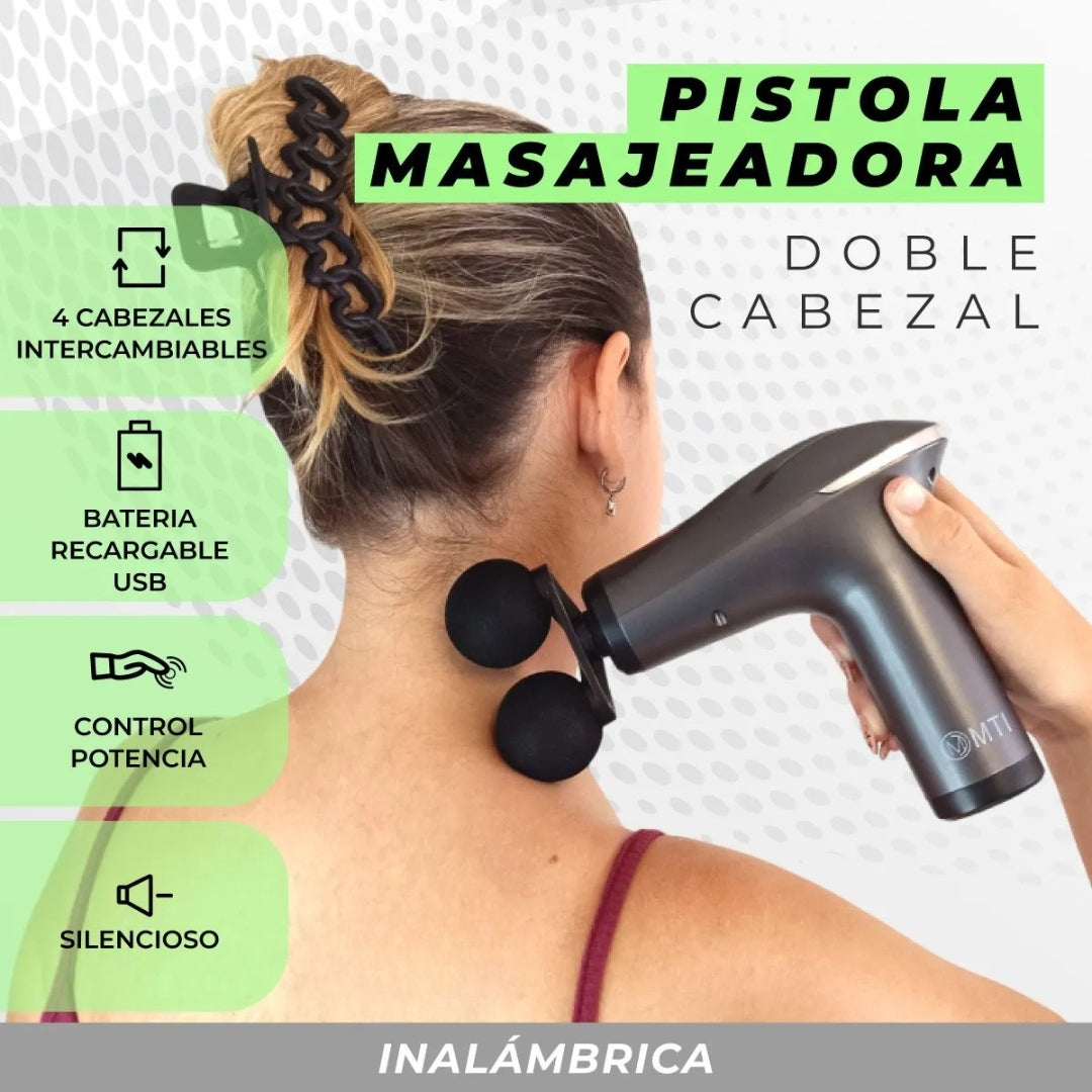 Pistola masajeadora con cabezal doble