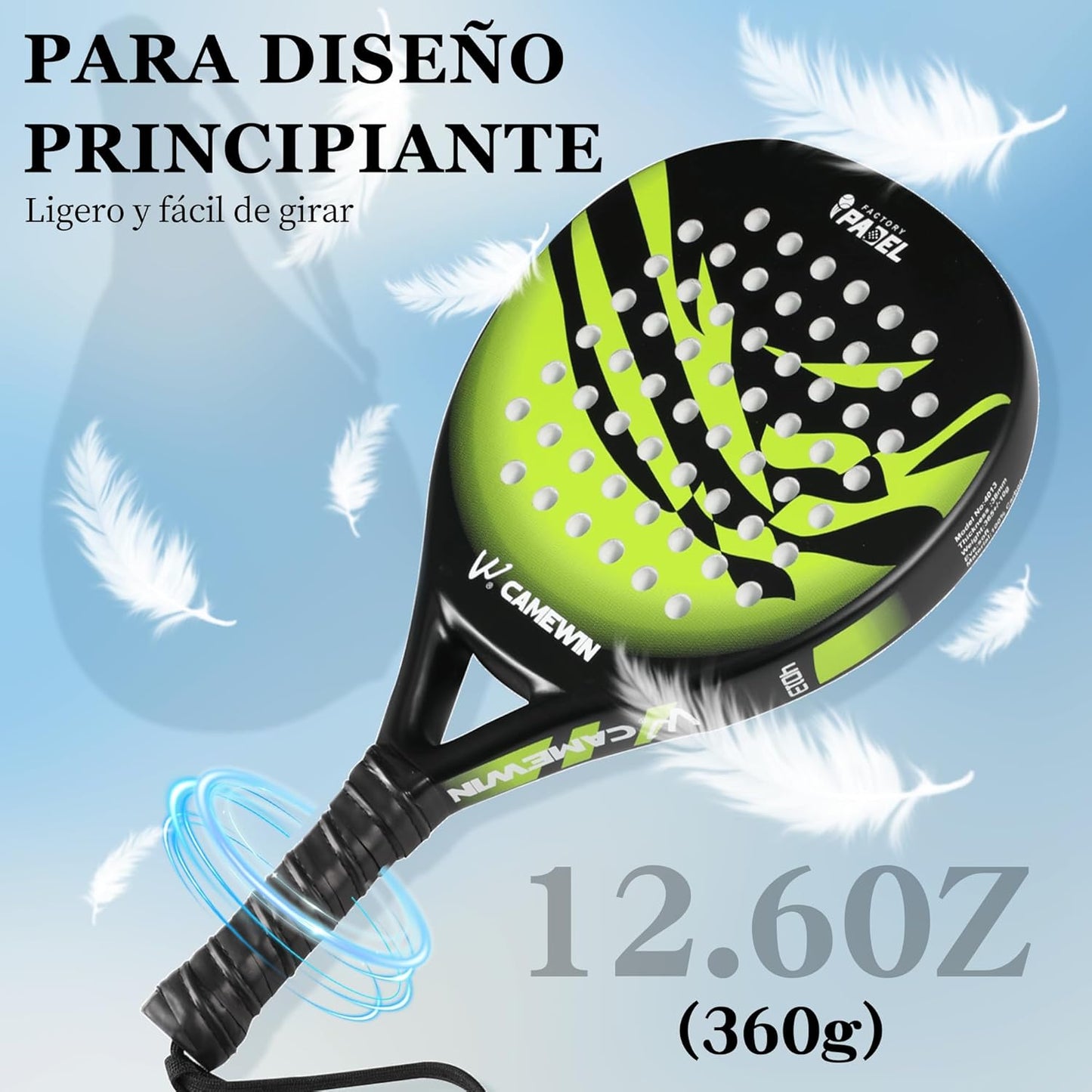 Raqueta de Pádel Verde de Fibra de Carbono