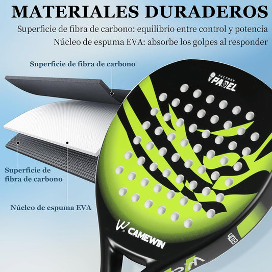 Raqueta de Pádel Verde de Fibra de Carbono